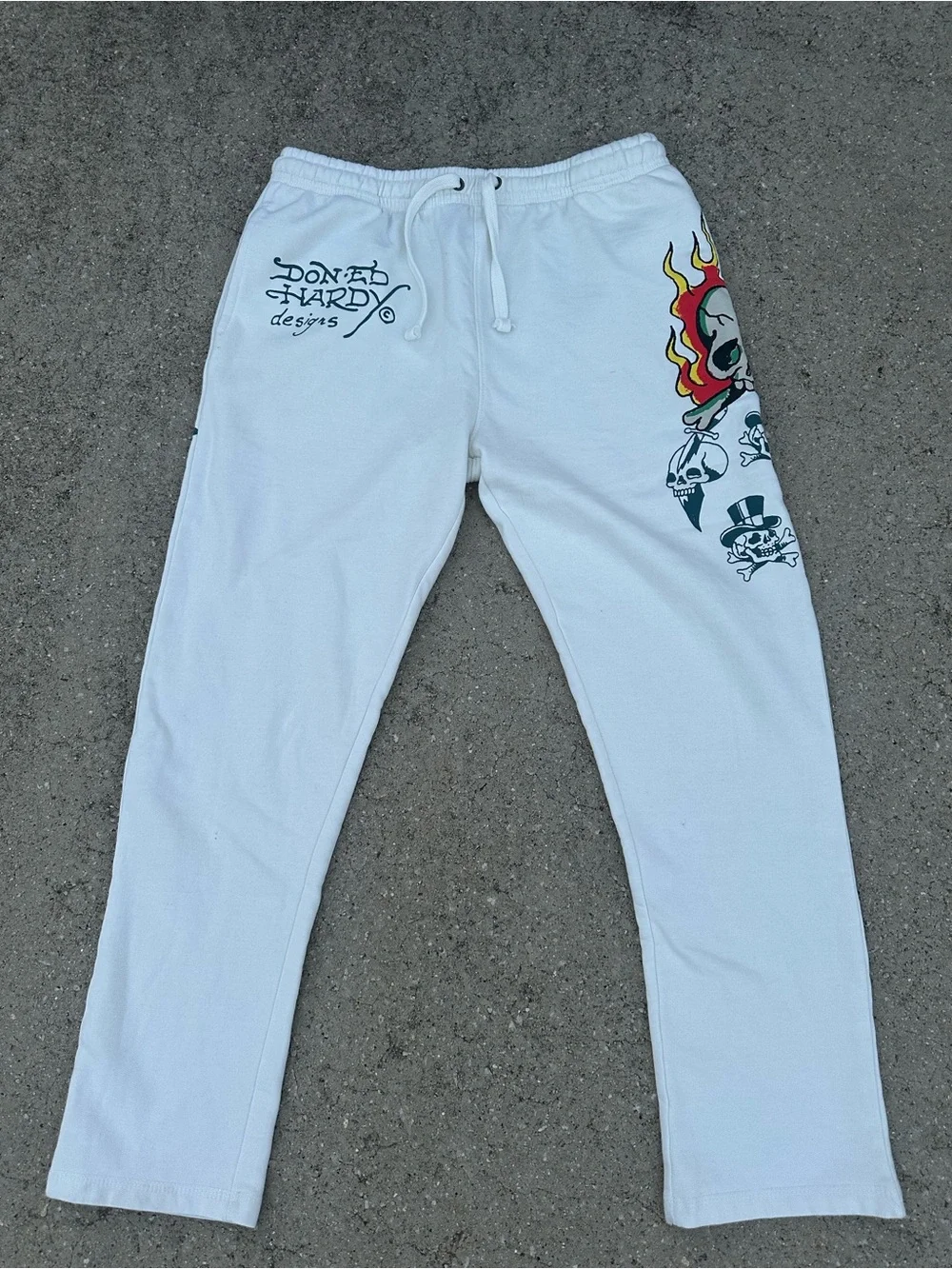 Men’s Ed Hardy Ivory Flame Skull Sweat Pants